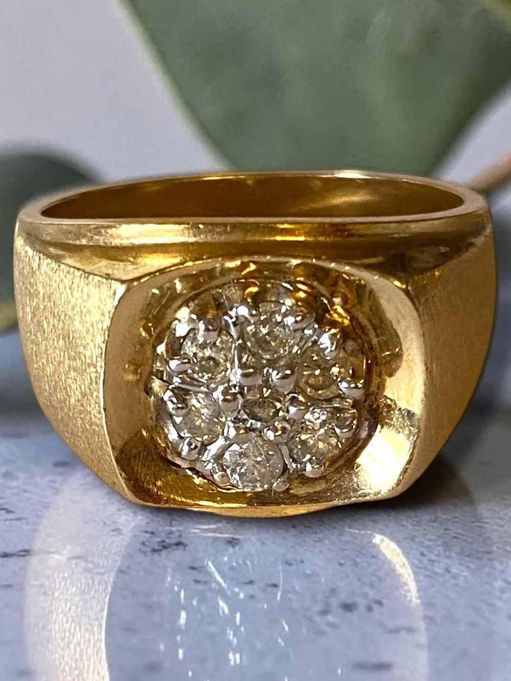 MENS Vintage 14k Yellow Gold Seven DIAMOND CLUSTER Statement Ring Size 10.25